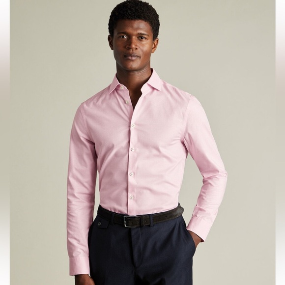 Men’s CHARLES TYRWHITT Non Iron Pink check extra slim fit button down- 17.5/36in - Picture 1 of 8